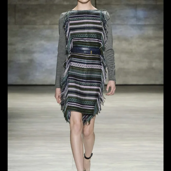 Lela Rose Stripe Fringe Wool Shift Dress XS - Picture 4 of 11